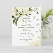 Grüne Blume in Weiß und Gold Einladung (Stehend Vorderseite)