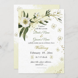Grüne Blume in Weiß und Gold Einladung