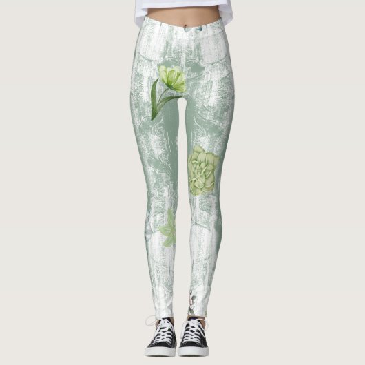 Grüne Blume Leggings (Vorderseite)