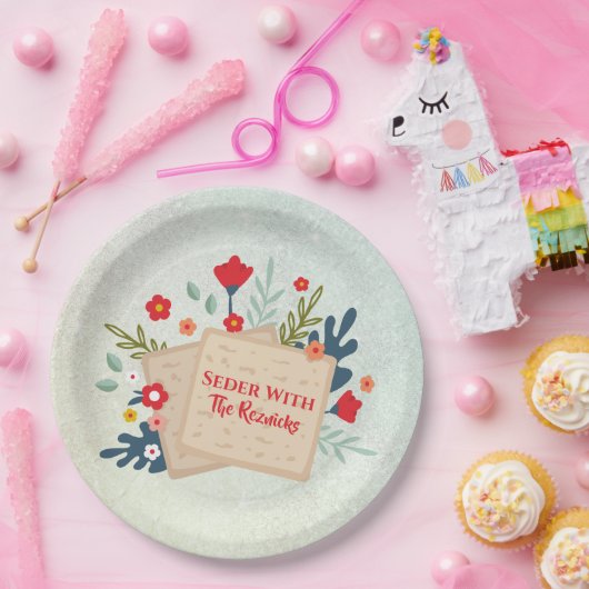 Grüne Blume mit Matzah Pessach Seder Pappteller (Party)