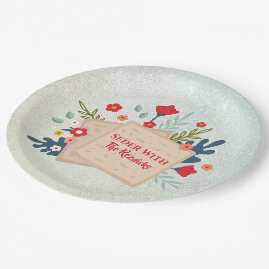 Grüne Blume mit Matzah Pessach Seder Pappteller (Schrägansicht)