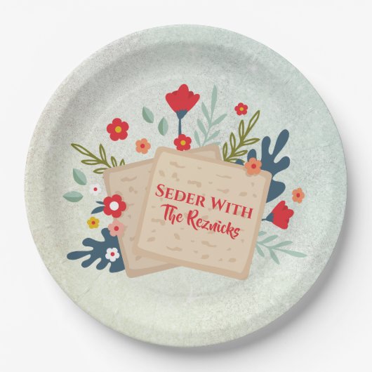 Grüne Blume mit Matzah Pessach Seder Pappteller (Vorderseite)