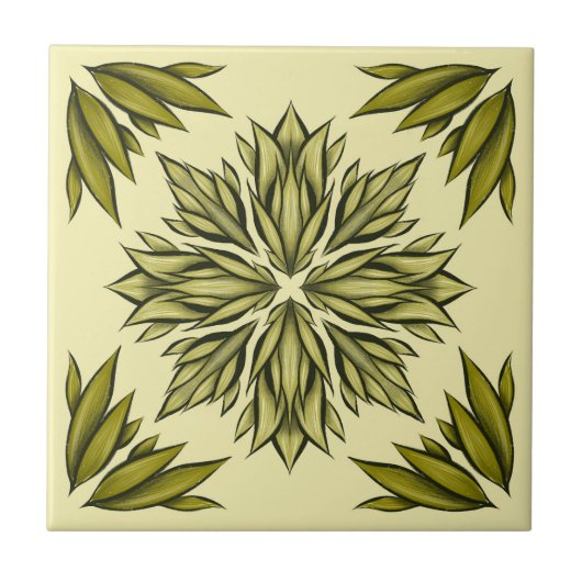 Grüne Blume Muster Retro Modernes Botanisches Fliese (Vorderseite)