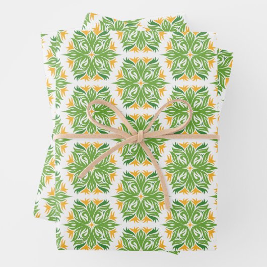 Grüne Blume, Muster von Blume, Blumenmuster Geschenkpapier Set (Beispiel)