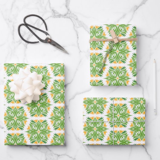 Grüne Blume, Muster von Blume, Blumenmuster Geschenkpapier Set (Vorderseite)
