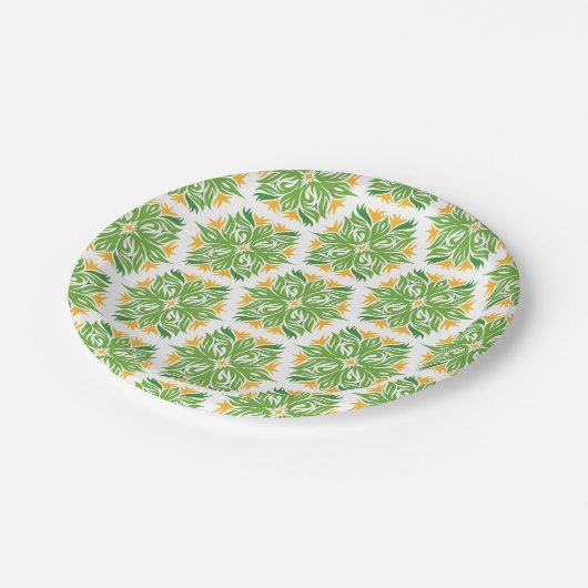 Grüne Blume, Muster von Blume, Blumenmuster Pappteller (Schrägansicht)