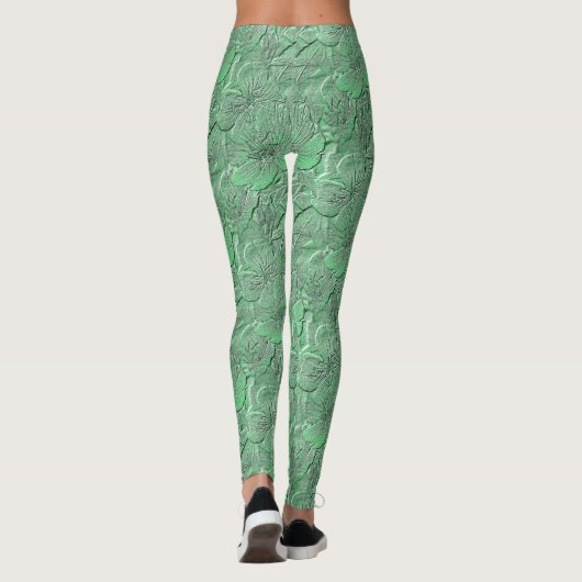 Grüne Blume Naturkunstmuster Leggings (Rückseite)