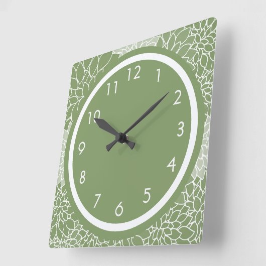 Grüne Blume Quadratische Wanduhr (Winkel)