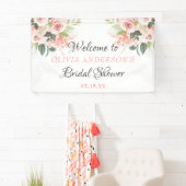 Grüne Blume Rosa Wasserfarben Brautparty Banner (Insitu)