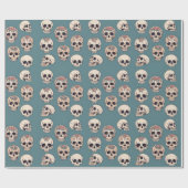 Grüne Blume Skulls animiert farbiges Halloween Geschenkpapier (Flach)