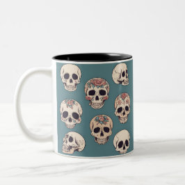 Grüne Blume Skulls animiert farbiges Halloween Zweifarbige Tasse