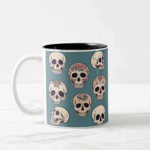 Grüne Blume Skulls animiert farbiges Halloween Zweifarbige Tasse
