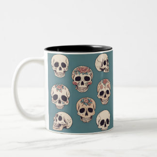 Grüne Blume Skulls animiert farbiges Halloween Zweifarbige Tasse