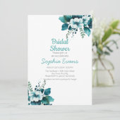 Grüne Blume und Blätter Weißes Brautparty Einladung (Stehend Vorderseite)
