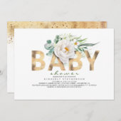 Grüne Blume und goldene Foil Kinderdusche Einladung (Vorne/Hinten)