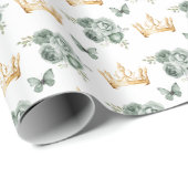 Grüne Blume und Goldkronen Geschenkpapier (Rolleneckpunkt)