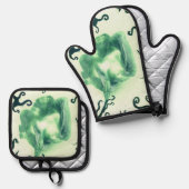 Grüne Blume und Ivy Ofenhandschuh & Topflappen-Set (Vorderseite/Rückseite)