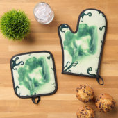 Grüne Blume und Ivy Ofenhandschuh & Topflappen-Set (Oben Unten)