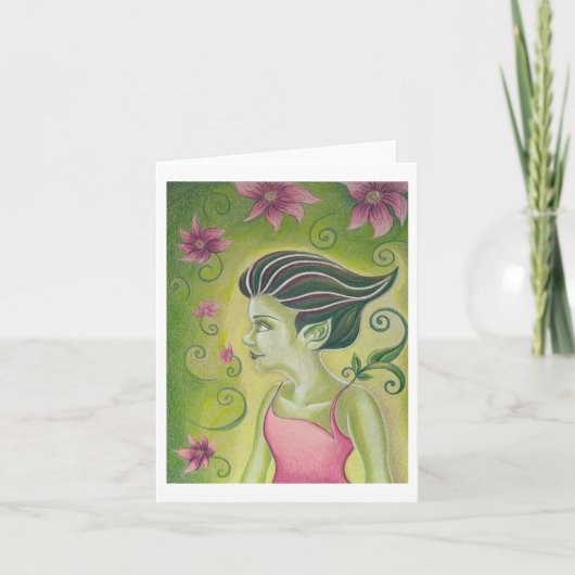 Grüne Blume und rosa Grußkarte Feiertagskarte (Vorderseite)