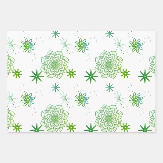 Grüne Blume und Sterne Geschenkpapier Set (Vorderseite 3)