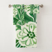 Grüne Blume, Vintages Design Badhandtuch Set (Insitu)