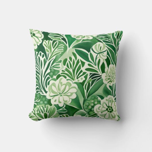 Grüne Blume, Vintages Design Kissen (Vorderseite)