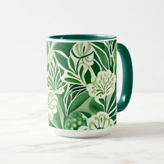 Grüne Blume, Vintages Design Tasse (VorderseiteRechts)