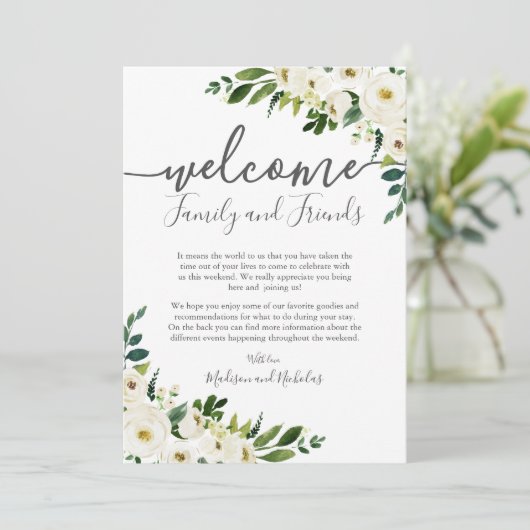 Grüne Blume Wedding Hotel Willkommenskarte Programm (Stehend Vorderseite)