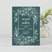 Grüne Blume Weiße Hochzeit Einladung (Stehend Vorderseite)