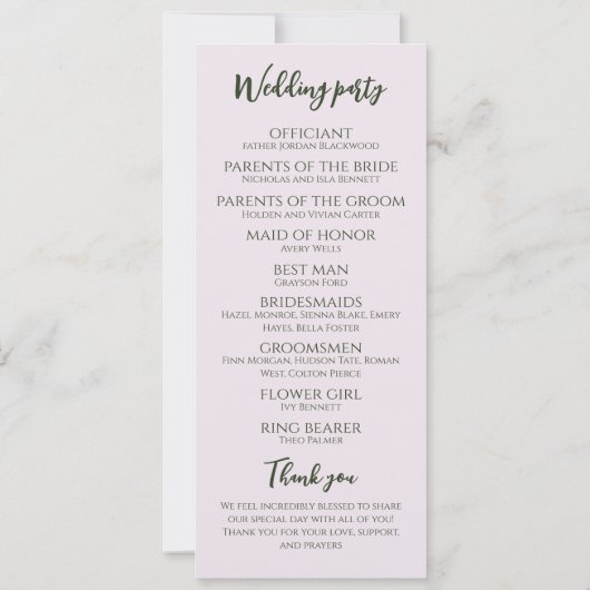 Grüne Blumen Einfaches Hochzeitsprogramm (Rückseite)