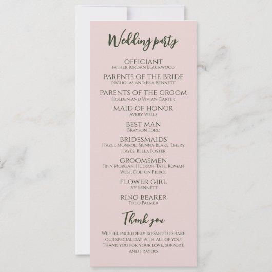 Grüne Blumen Einfaches Hochzeitsprogramm (Rückseite)