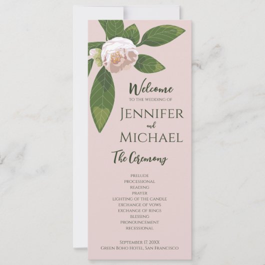 Grüne Blumen Einfaches Hochzeitsprogramm (Vorderseite)