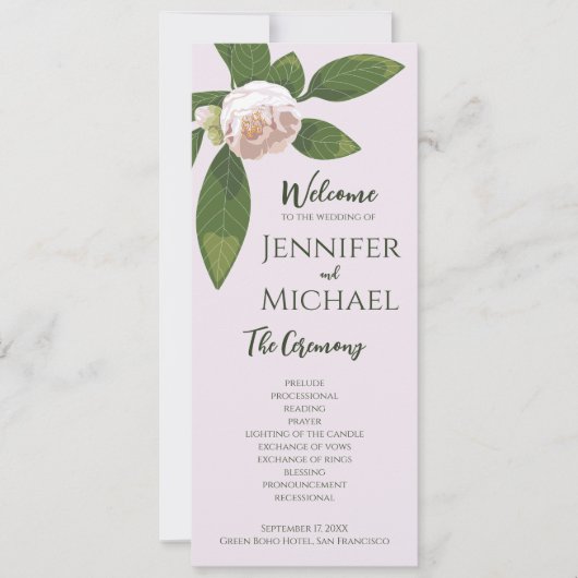 Grüne Blumen Einfaches Hochzeitsprogramm (Vorderseite)