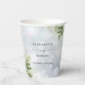 Grüne Blumen Elegant Moderne Winterhochzeit Pappbecher (Rückseite)