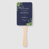 Grüne Blumen Elegant Navy Blue Wedding Programm Fächer (Vorderseite)