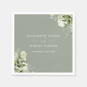 Grüne Blumen Elegante Namen Datum Grün Serviette (Vorderseite)