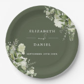 Grüne Blumen Elegante Olivenweg Grüne Hochzeit Pappteller (Vorderseite)