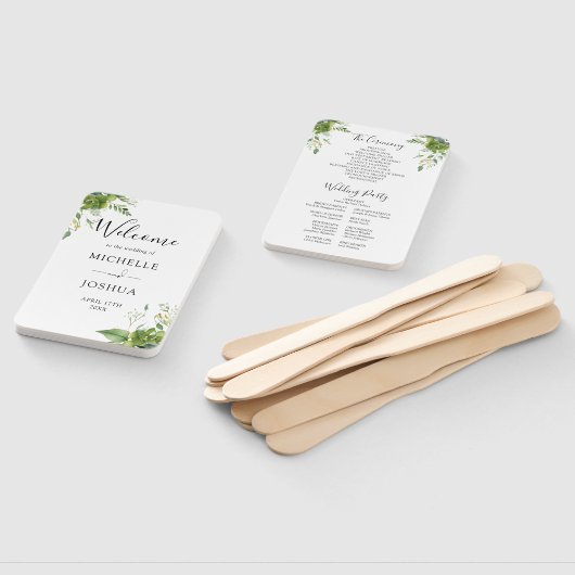 Grüne Blumen Elegantes Hochzeitsprogramm Fächer (Non-assembled)