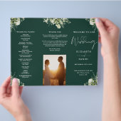 Grüne Blumen Emerald-Trifalt-Wedding-Programm Flyer (Hand)