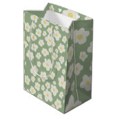 Grüne Blumen-Geschenktasche Mittlere Geschenktüte (Rückseite Schrägansicht)
