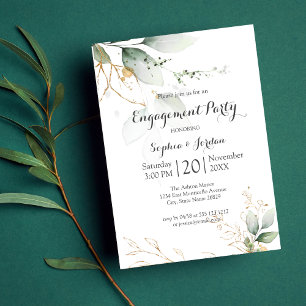 Grüne Blumen Gold Foil Blätter Engagement Partei Einladung