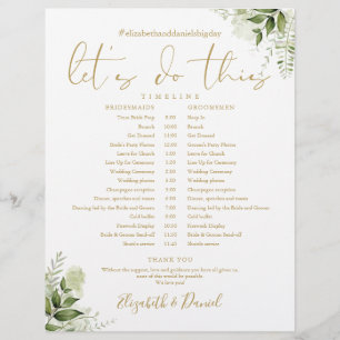 Grüne Blumen Gold Hochzeitsplan Zeitachse