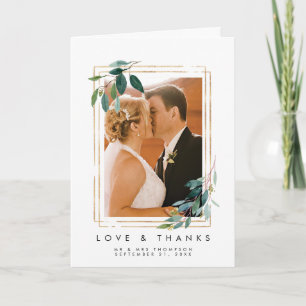 Grüne Blumen Hochzeit Liebe & Dank Fotokarte Dankeskarte