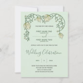 Grüne Blumen Jugendstil-Hochzeit Einladung (Vorderseite)