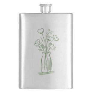Grüne Blumen Minimale handgezeichnete botanische Flachmann
