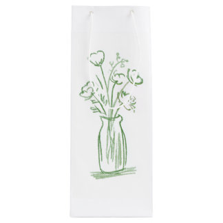 Grüne Blumen | Minimalistische handgezeichnete bot Geschenktüte Für Weinflaschen