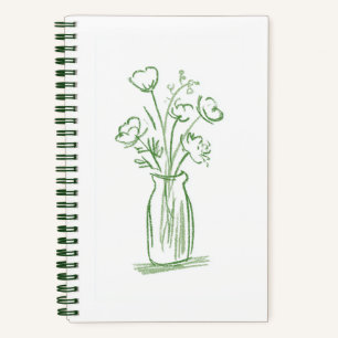 Grüne Blumen Minimalistische handgezeichnete Bot Notizblock
