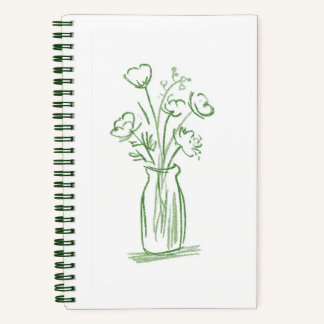 Grüne Blumen | Minimalistische handgezeichnete Bot Notizblock