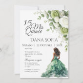 Grüne Blumen Quincenera auf Spanisch Einladung (Vorderseite)