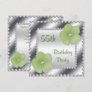 Grüne Blumen u. Diamant-55. Geburtstag Einladung